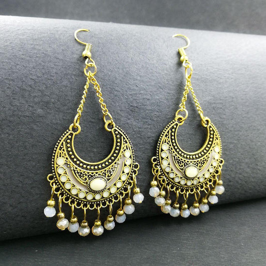 Ethnic Gold Plated Oxidized Beads Earrings