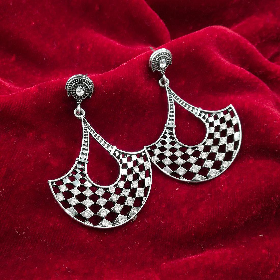 Trend-setting Silver Plated Oxidized Earrings