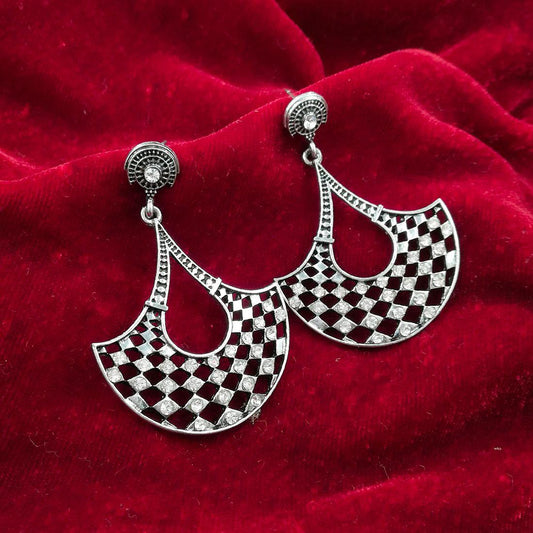 Trend-setting Silver Plated Oxidized Earrings