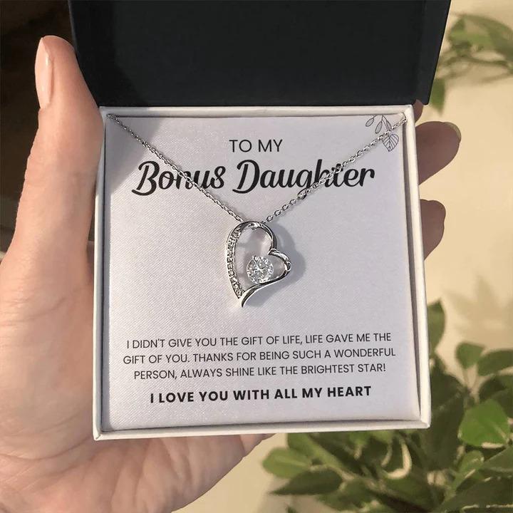 To My Bonus Daughter | Shine Like The Brightest Star | Heart Necklace