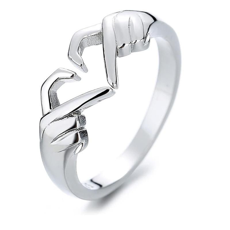 Couple Hands Than Heart Thumb Finger Ring Metal Stainless Steel