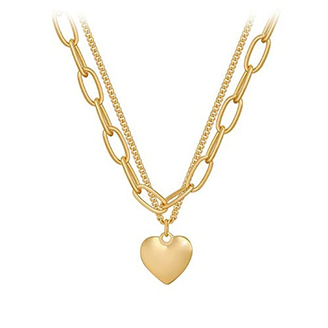 Two Layered Gold Plated Heart Shape Necklace Chain for Girls & Women