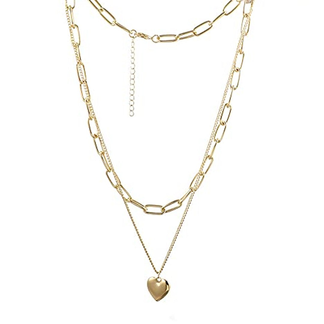 Two Layered Gold Plated Heart Shape Necklace Chain for Girls & Women