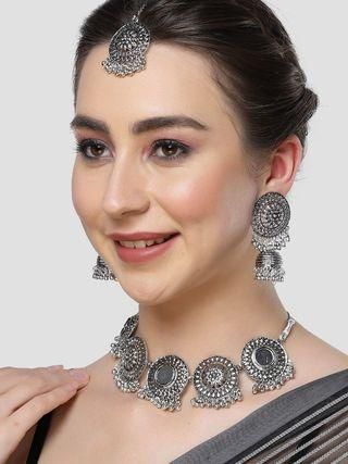 Karatcart Tribal Oxidised Silver Jewellery Set for Women