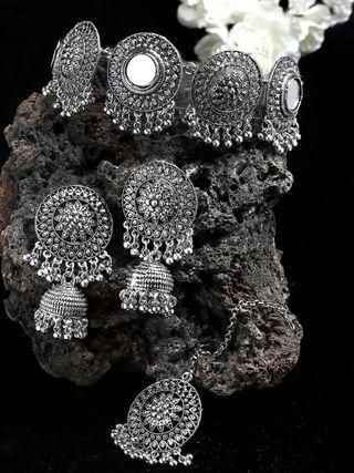 Karatcart Tribal Oxidised Silver Jewellery Set for Women