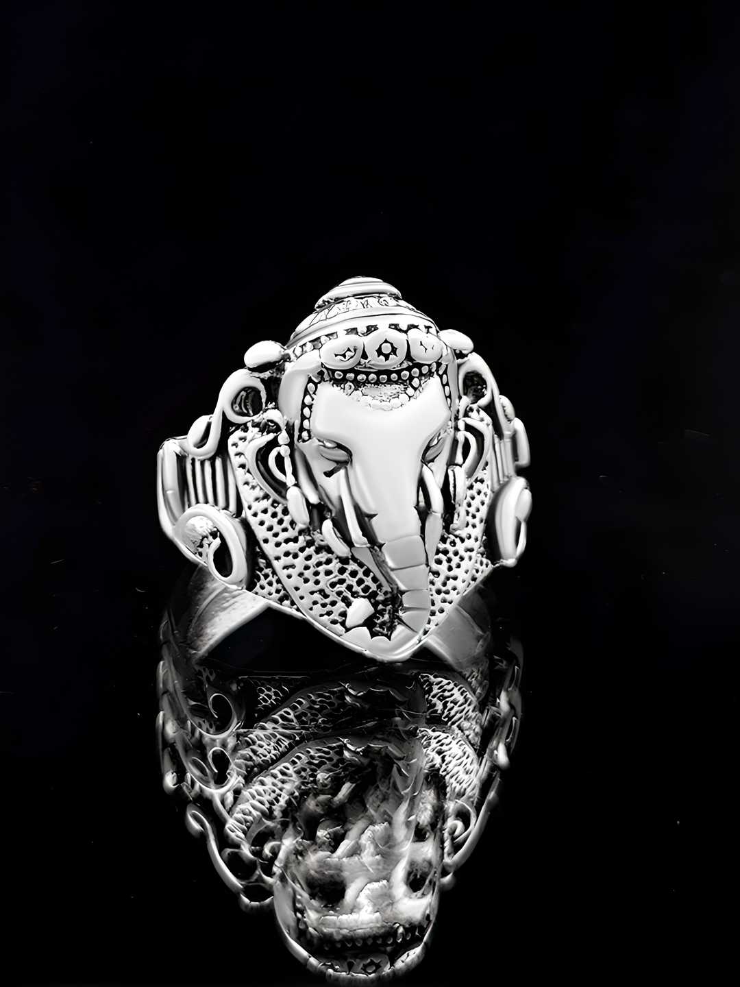 Saizen Religious Jewelry Lord Shree Ganesh Silver Plated Adjustable ring