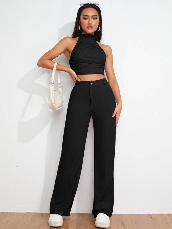 Women's Flat Front Casual Trousers