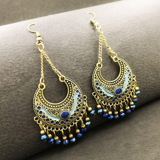 Ethnic Gold Plated Oxidized Beads Earrings