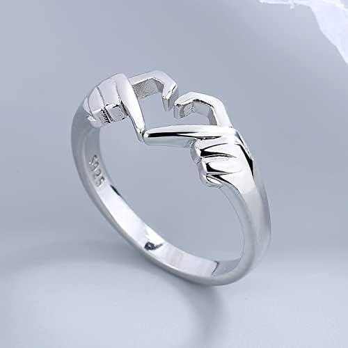 Couple Hands Than Heart Thumb Finger Ring Metal Stainless Steel