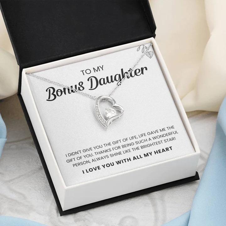 To My Bonus Daughter | Shine Like The Brightest Star | Heart Necklace