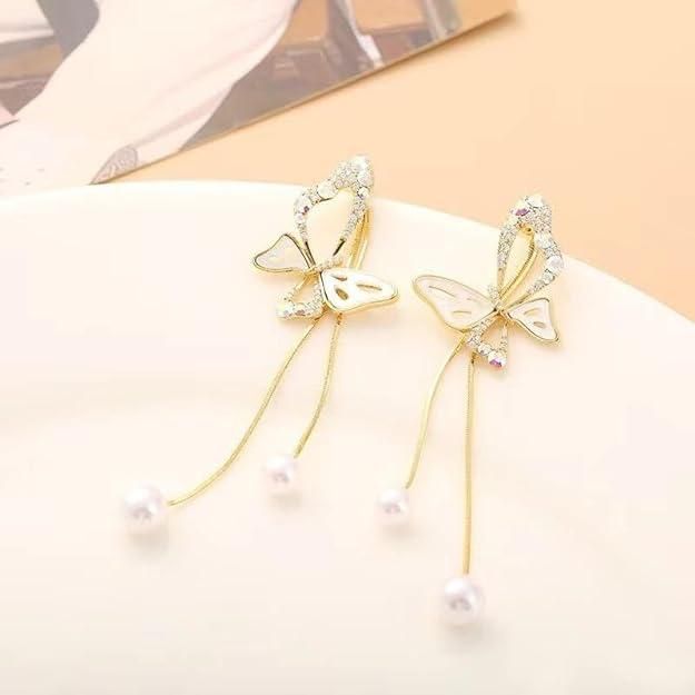 Avira Butterfly Earrings with Long Pearl &Tassel