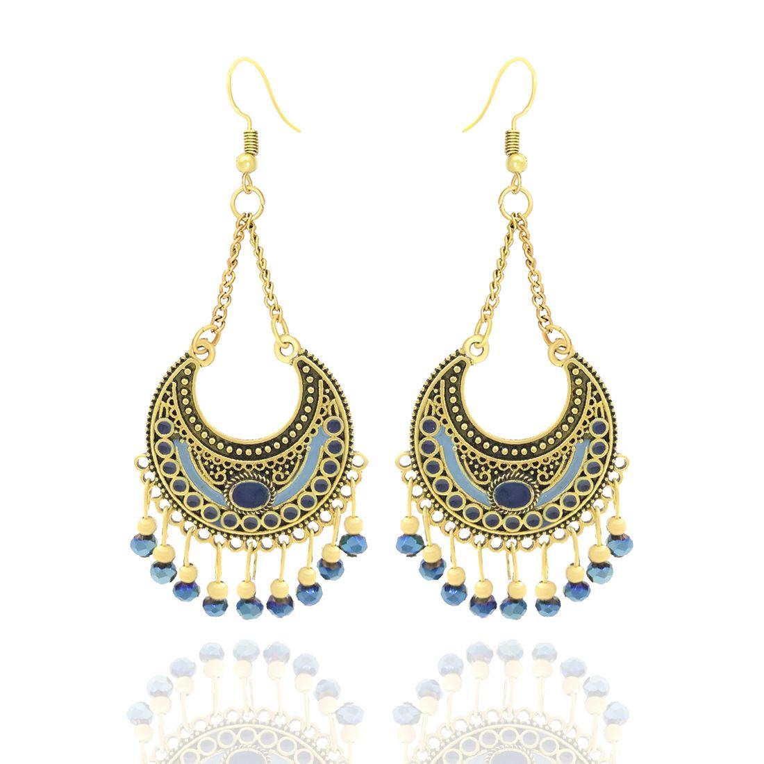 Ethnic Gold Plated Oxidized Beads Earrings