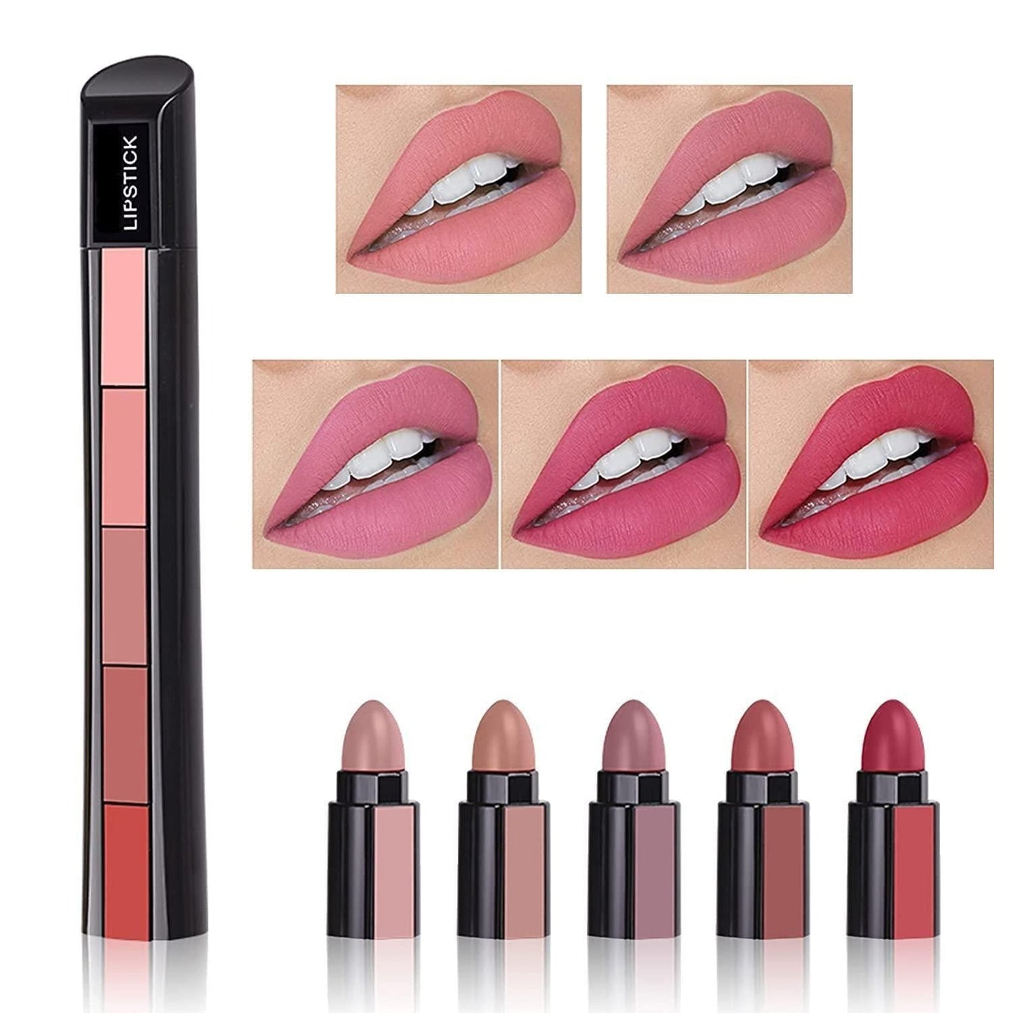 5 in 1 Lipsticks Combo Set, Red & Nude Edition Colors Sensational Fabulous Matte Finish Shades, 7.5g x2pcs