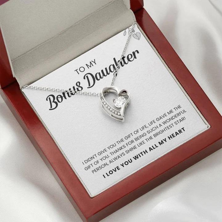 To My Bonus Daughter | Shine Like The Brightest Star | Heart Necklace