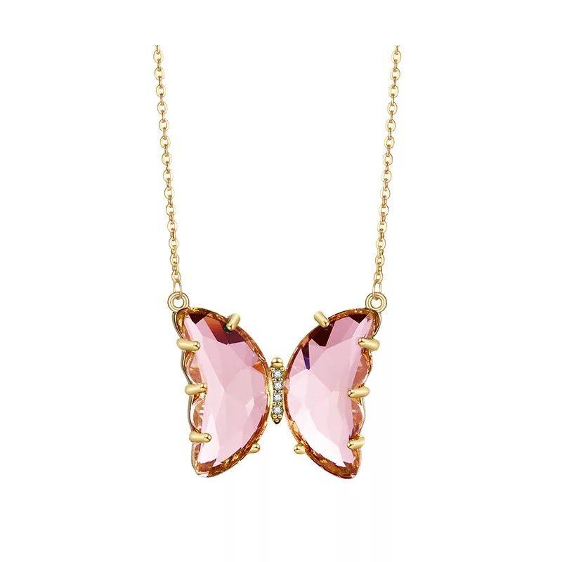 AVR JEWELS Stylish Pink Butterfly Necklace For Women and Girls