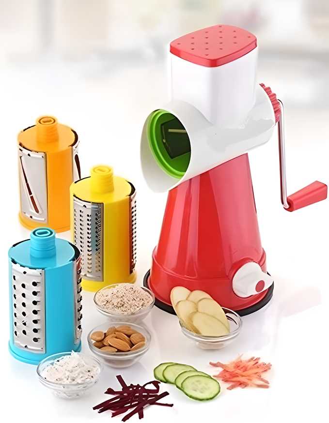 4 in 1 Drum Grater Shredder Slicer for Vegetable, Fruit, Chocolate, Dry Fruits, Salad Maker