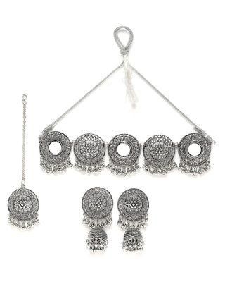 Karatcart Tribal Oxidised Silver Jewellery Set for Women