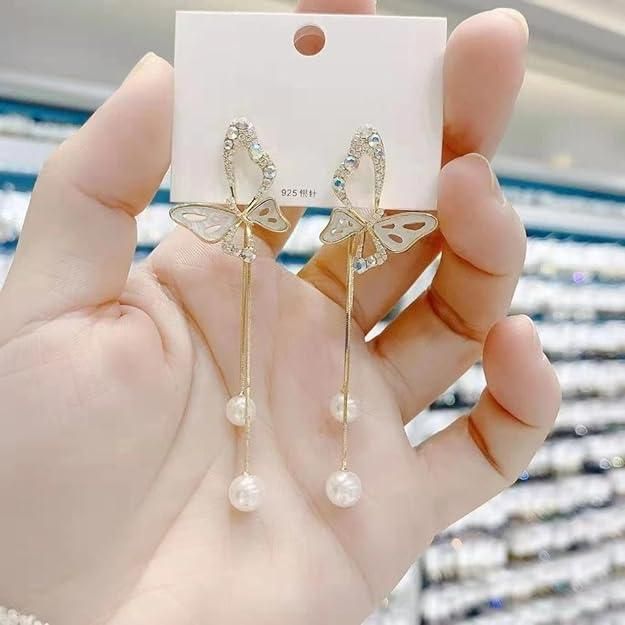 Avira Butterfly Earrings with Long Pearl &Tassel