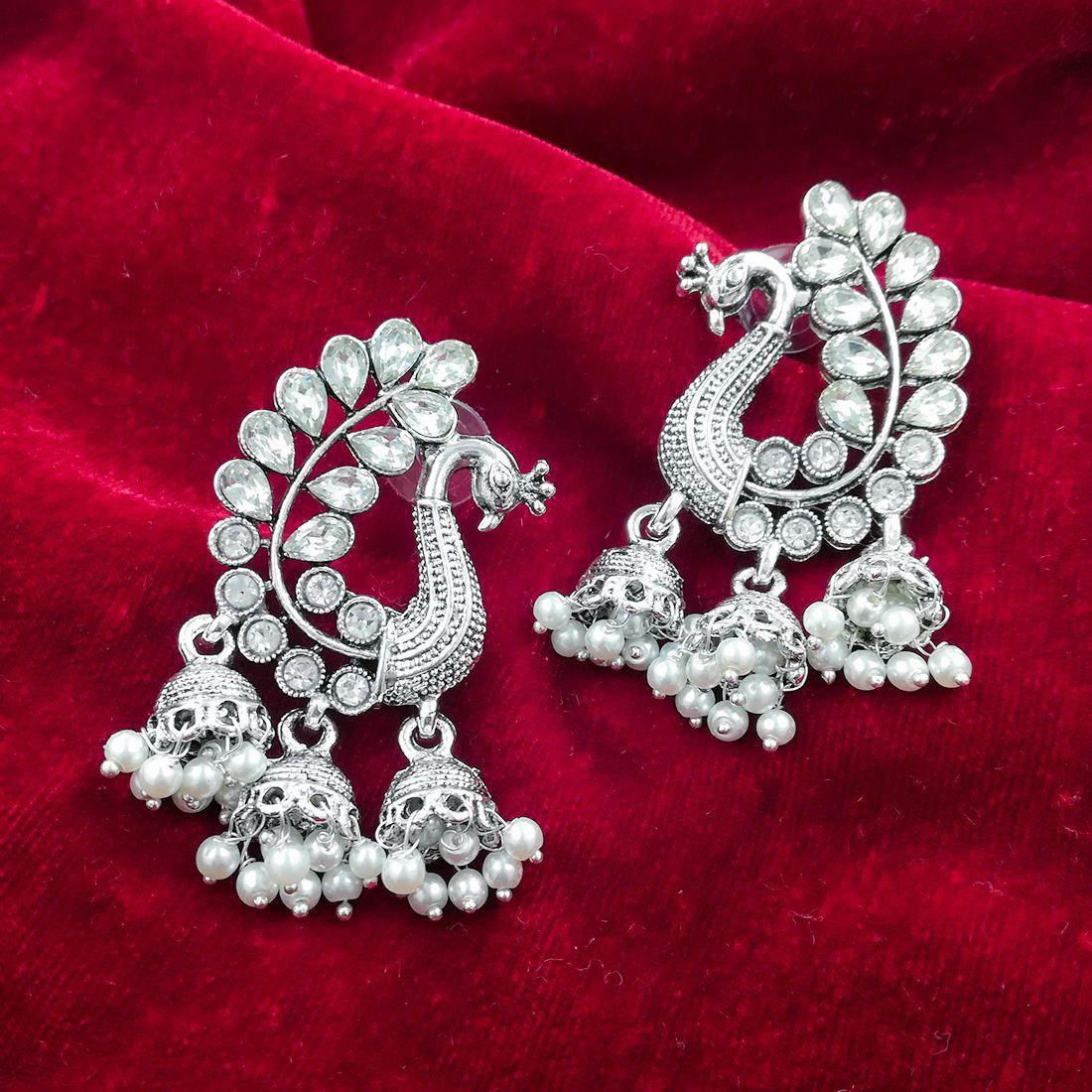 Trend-setting Silver Plated Oxidized Earrings