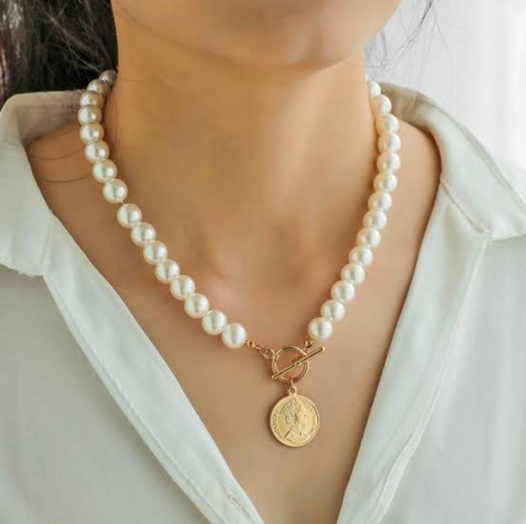 AVR JEWELS Pearl Coin Chain Necklace For Women