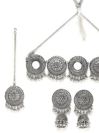 Karatcart Tribal Oxidised Silver Jewellery Set for Women