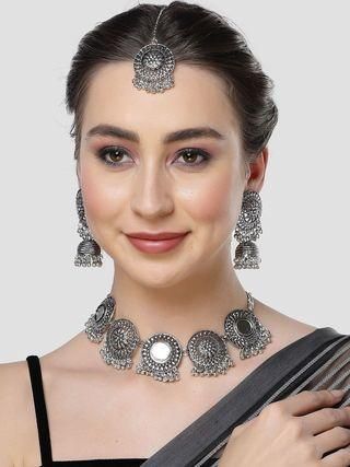 Karatcart Tribal Oxidised Silver Jewellery Set for Women