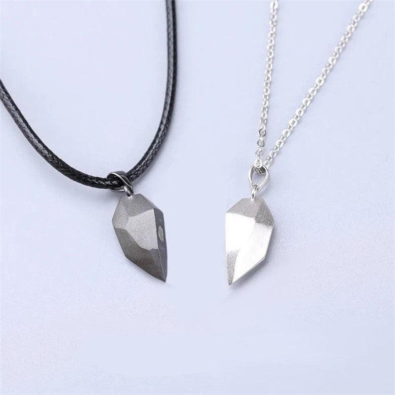 AVR Jewels Stunning 2 Pcs Black And Silver Matching Magnetic Heart Couples Pendant Necklace For Men And Women