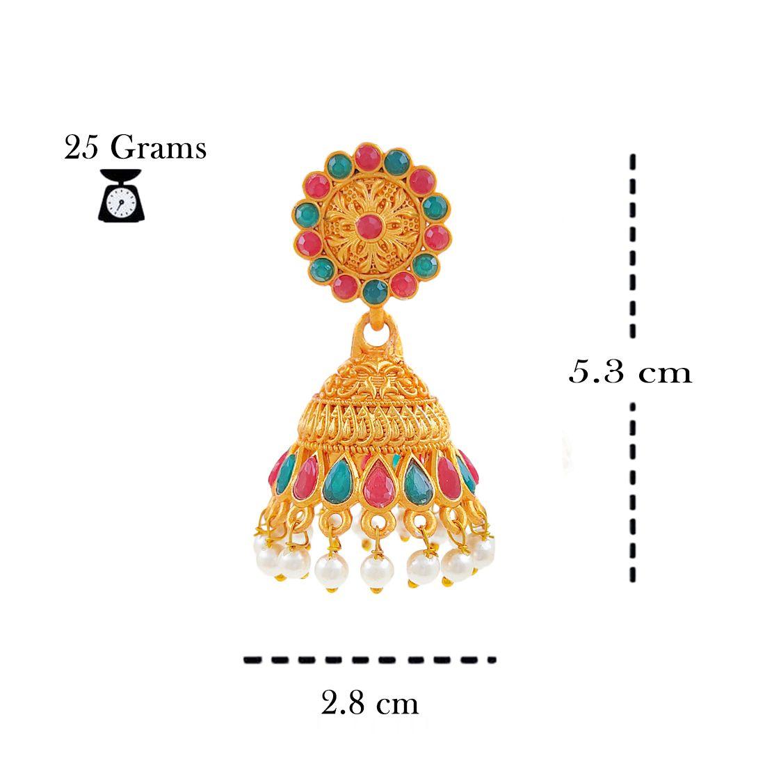 Trendy Gold Plated Kundan & Stone Jhumka Earring