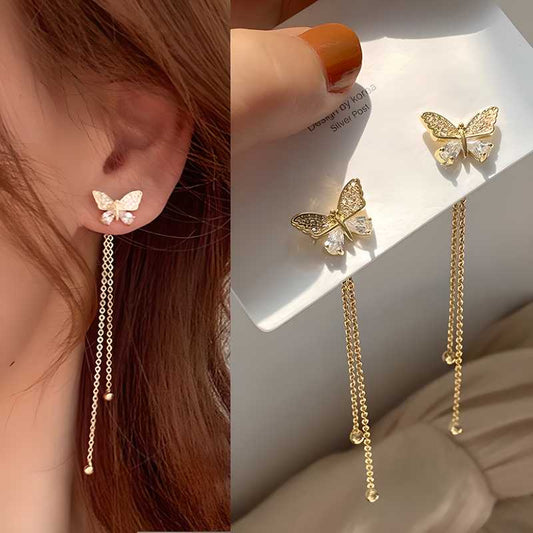 AVR JEWELS New Trendy Long Tassel Butterfly Drop Earrings Gold Color 2022 Modern Women Hanging Earrings Summer Jewelry Girls Party Gift