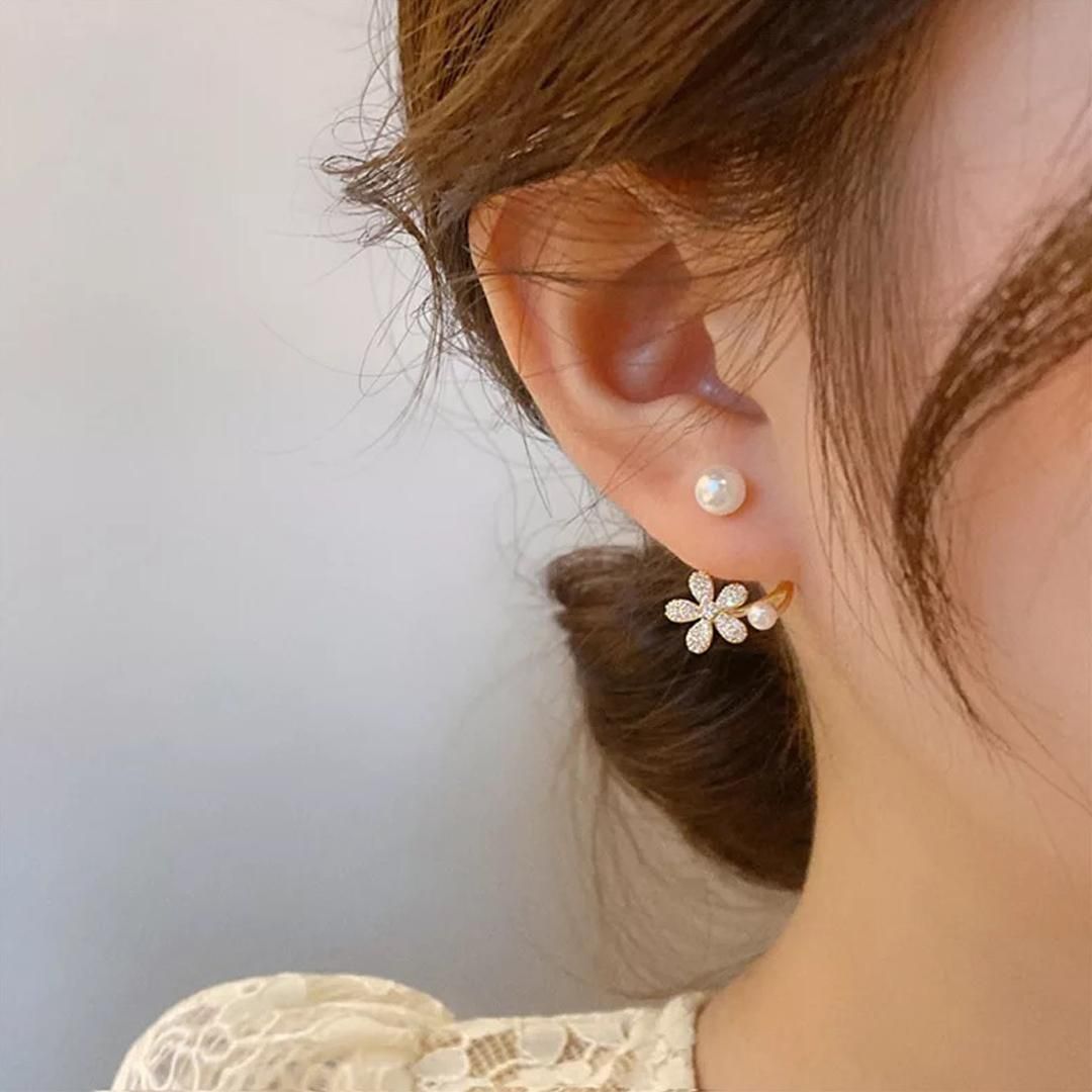 AVR Jewels Korean niche design pearl flower earrings 2022 new trendy light luxury two-wear small stud earrings for women