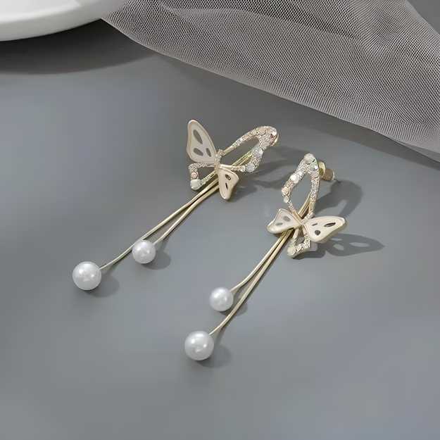 Avira Butterfly Earrings with Long Pearl &Tassel